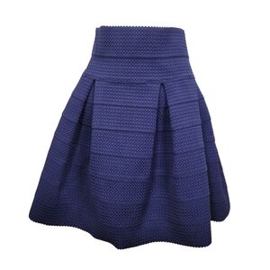 H&M High Waist Navy Blue Textured Pleated Women's A-Line Skirt Size Medium
